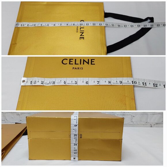 'CELINE' PARIS GOLD-LEAF GIFT BAGS 2- PACK DOUBLE STRAP EMBOSSED SIGNATURE LOGO - Picture 11 of 15